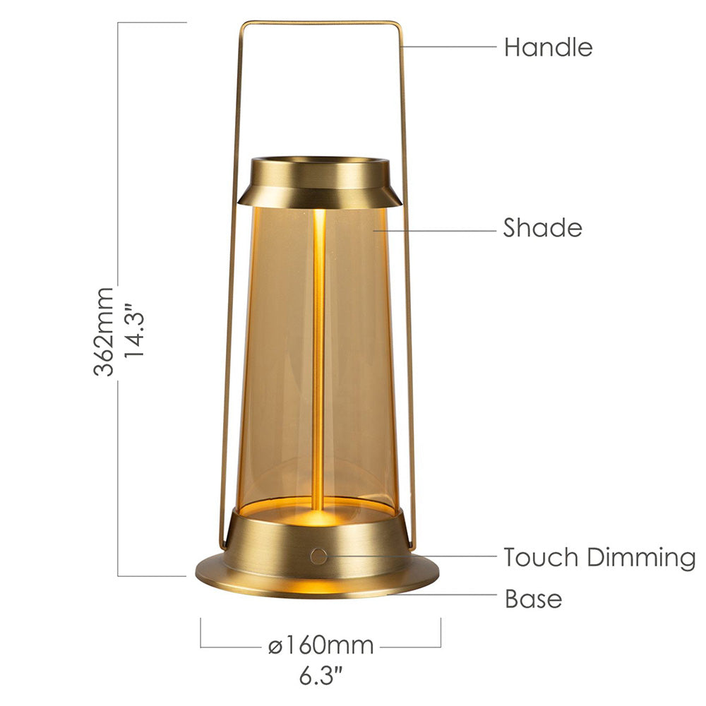 Struktur- und Maßzeichnung des kabellosen Tischlampe Explorers. Die Abmessungen betragen Ø160x362mm.